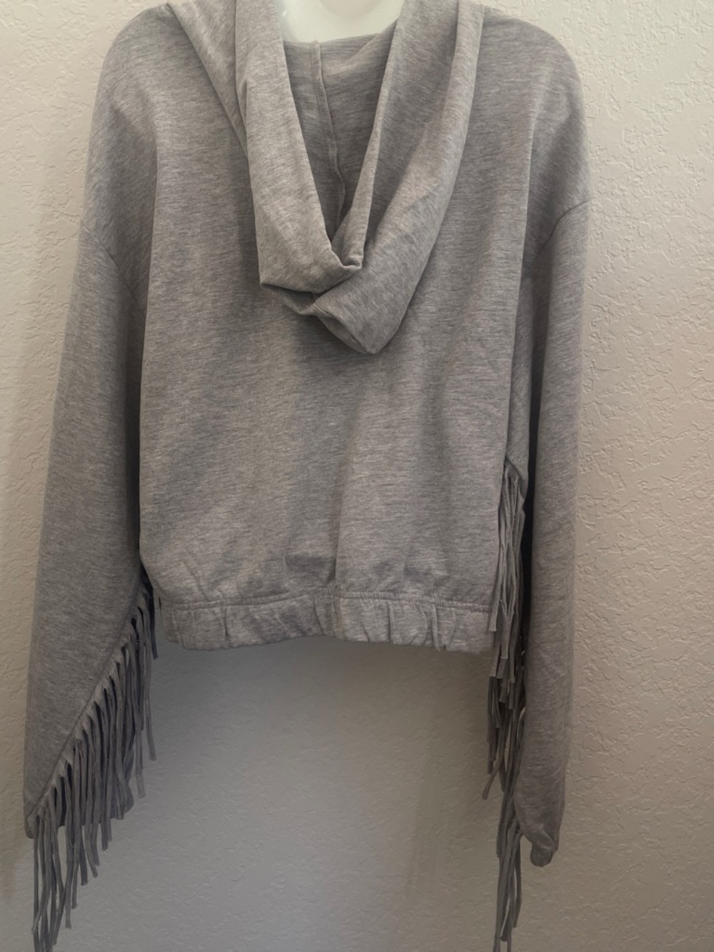 Women's Light Gray Fringe Hoodie - Casual Pullover - Picture 6 of 8